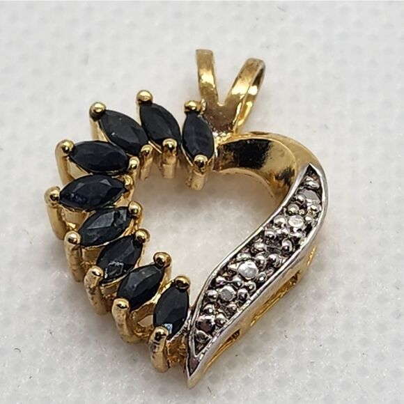 MOM Heart Shape Pendant w Blue Topaz & Diamond Accent  FAS Gold Plated Sterling Silver, Dark Blue Topaz, & Diamond Heart Pendant